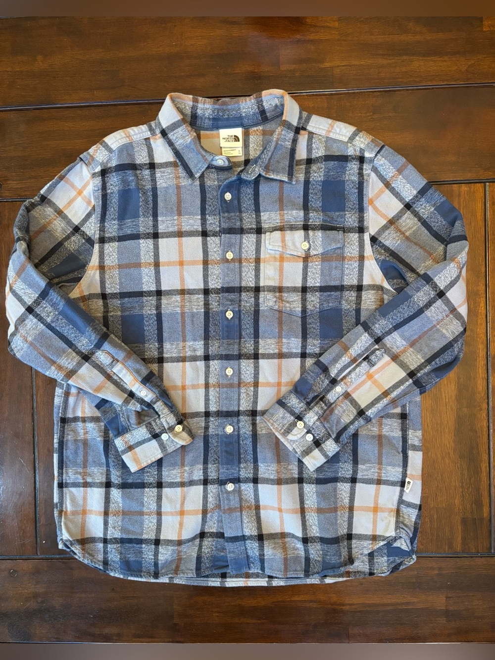 The North Face Men's Flannel Blue Plaid Button-Down Shirt 100% Cotton Warm XL